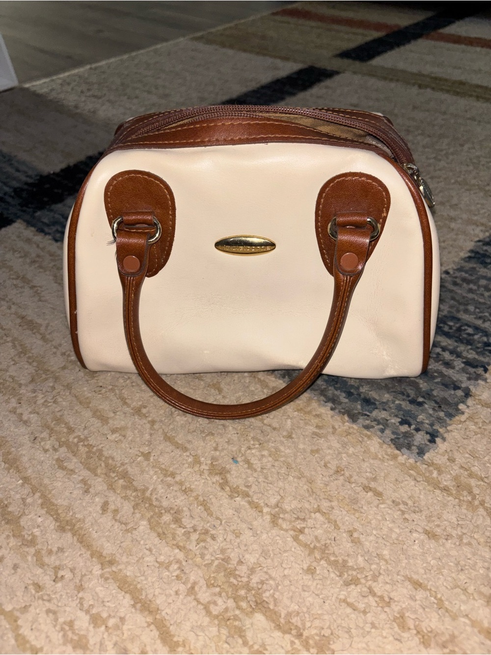 Liz Claiborne Cream and Brown Mini Cosmetic Bag